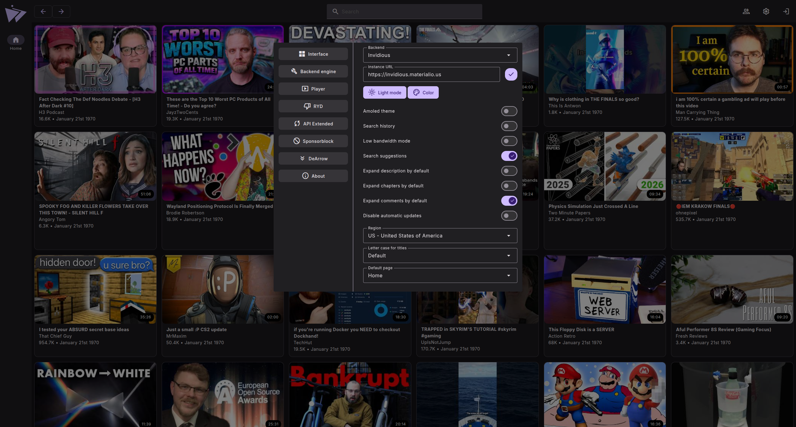 Preview of settings
