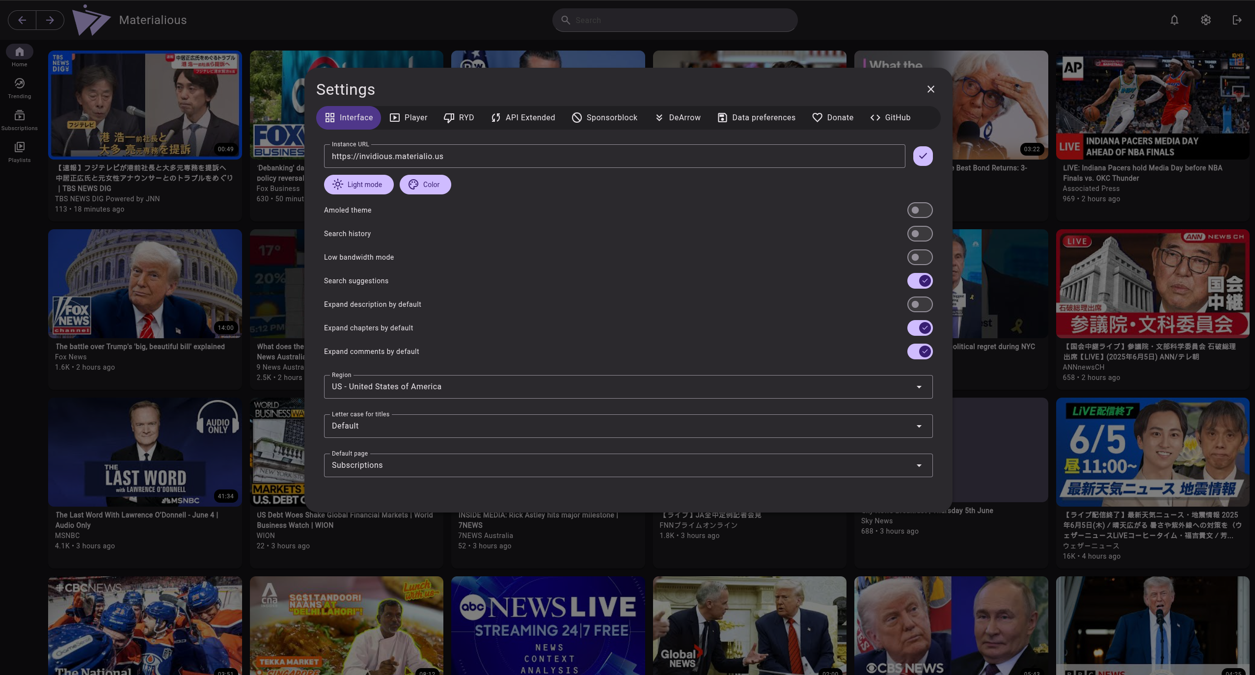 Preview of settings