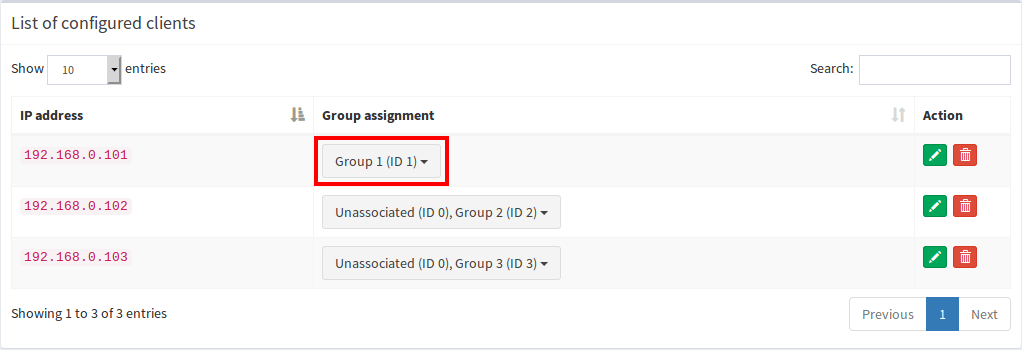 Change client groups assignment